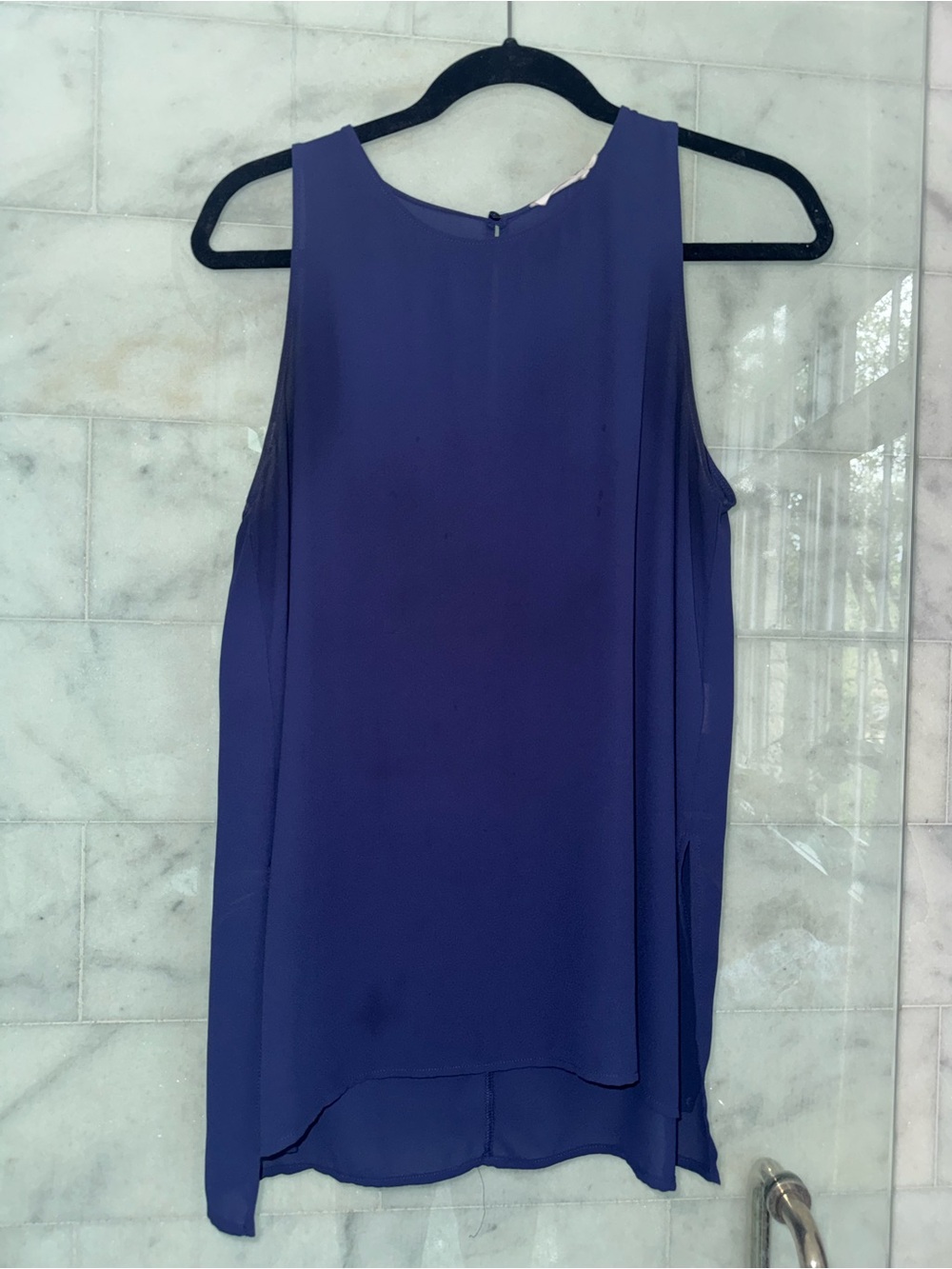 LUSH Navy Blue Sleeveless Layered Chiffon High Low Blouse Flowy Tank